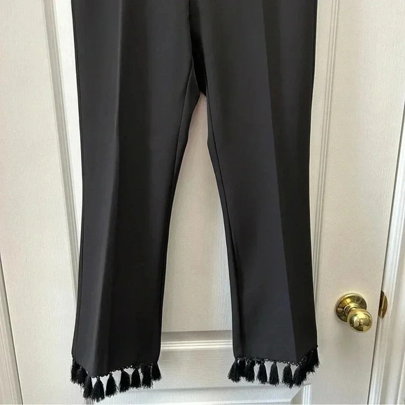 Topshop Tassel  Hem Kick Flare Trousers Black Cropped Pants Size 4 NWOT - Picture 9 of 16